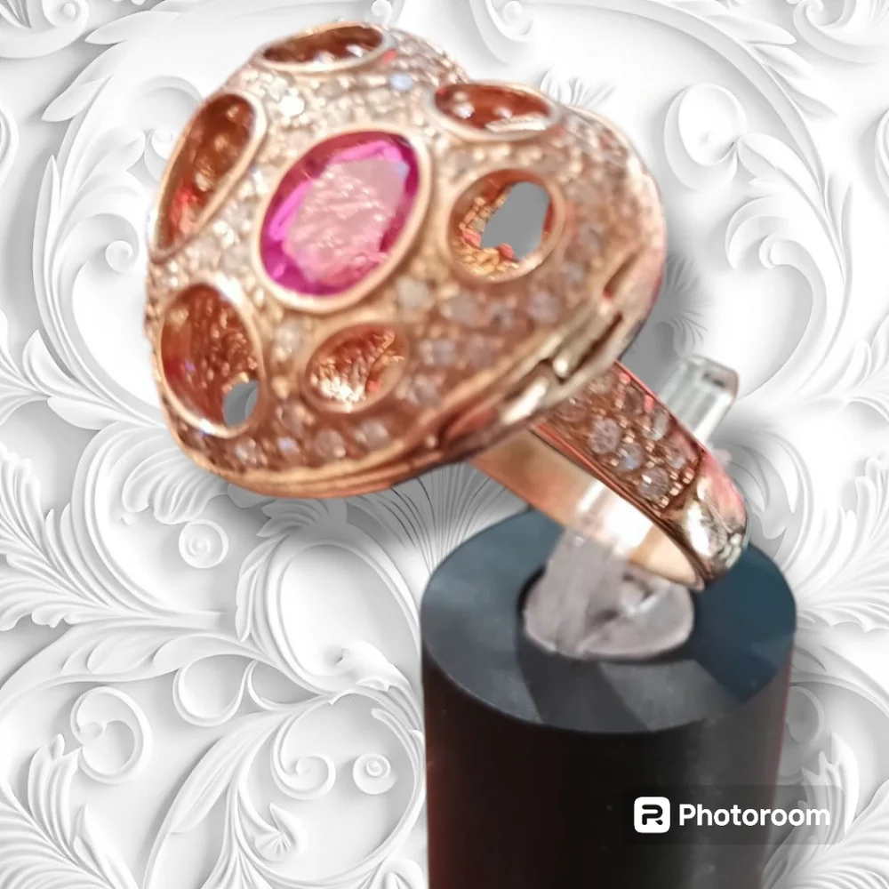 FINAL SALE PRICE Rubellite Tourmaline Diamonds Peekaboo Locket Ring .925 SS Sz 8
